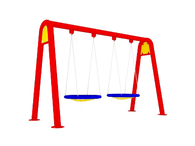 Outdoor Playground Swing Set With Red Frame Blue Seats And Yellow Accents 3d model