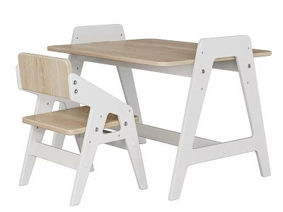 Kids Table and Chair Set with Light Wooden Top White Frame Modern Design for Children 3d model