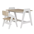 Kids Table and Chair Set with Light Wooden Top White Frame Modern Design for Children