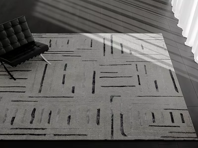 Modern Square Rug With Geometric Line Patterns Gray Black Tones And Light Shadow In Room 3d model