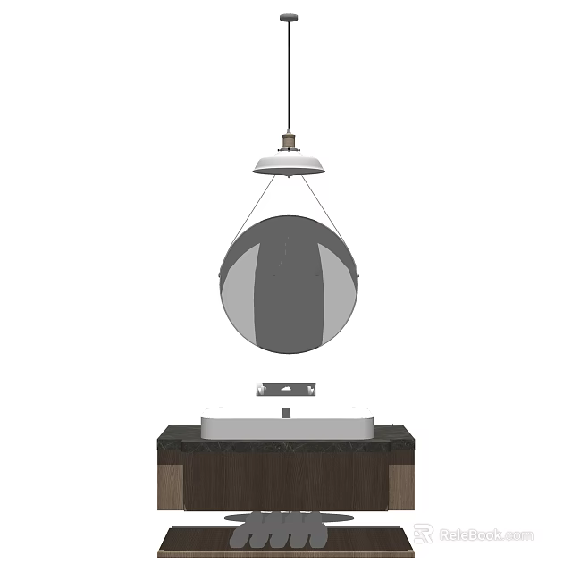 Modern Bathroom Washbasin With Wooden Cabinet And Pendant Light Design 3d model 