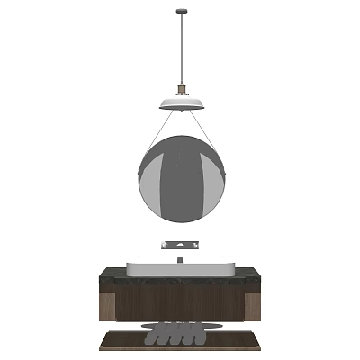 Modern Bathroom Washbasin With Wooden Cabinet And Pendant Light Design 3d model