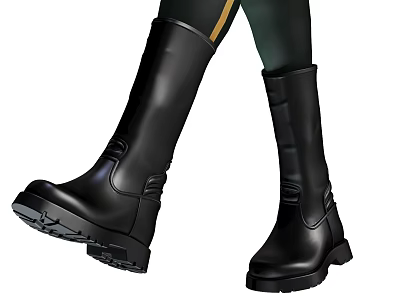 Black Leather Knee High Boots With Thick Sole And Durable Design 3d model