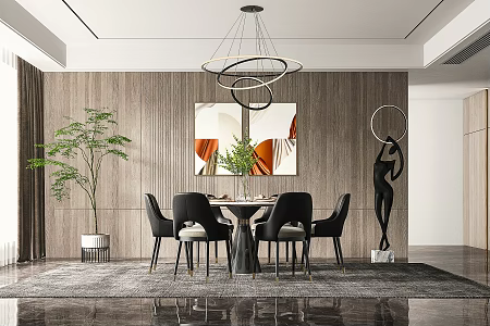 Modern Restaurant Dining Table and Chair Chandelier 3d model