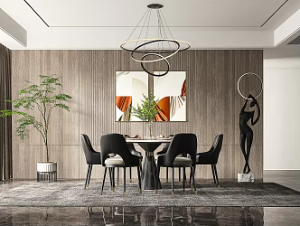 Modern Restaurant Dining Table and Chair Chandelier 3d model