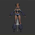 Fantasy Female 3D Model Character With Orange Hair Horned Accessories And Fluffy Fur Outfit