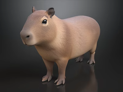 Realistic Light Brown Capybara 3D Model Standing On Dark Background 3d model