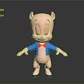 Cute Cartoon Pig Character With Blue Jacket Red Bowtie Open Arms And Closed Eyes