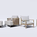 Modern Single Seater Sofa With Woven Design Light Wood Frame And Beige Cushion