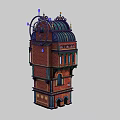 Intricate Clock Tower Building With Red Brick Structure Decorative Dome Ornate Clock And Arched Doorways