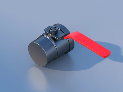 Household Water Control Ball Valve with Black Body Red Handle Metallic Durable Design 3d model