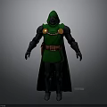 Green Hooded Cloak Costume Design with Glowing Shoulder Ornaments and Brown Belt