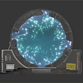 Futuristic Circular Portal Device With Blue Glowing Energy Base Steps And Control Panels