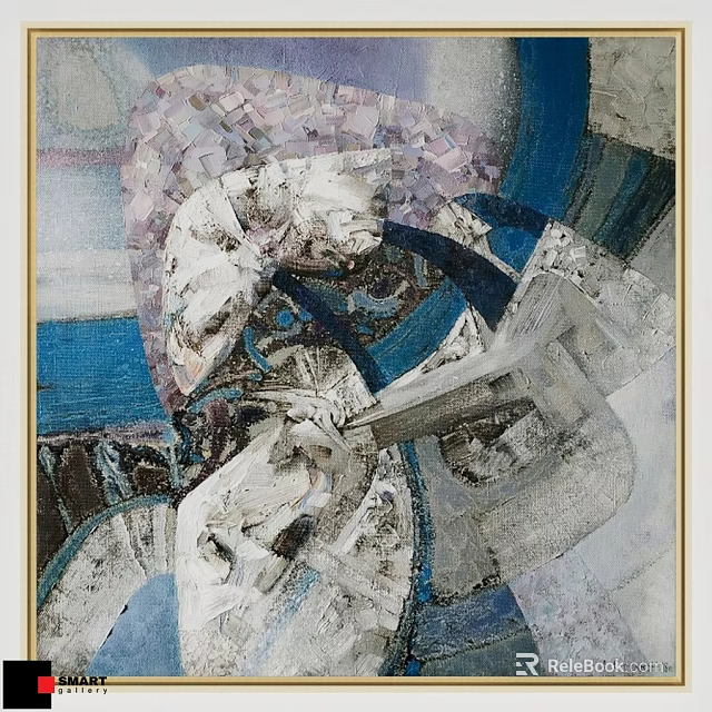 Contemporary Abstract Art Frame Featuring Blue White Purple Textured Abstract Design 3d model 