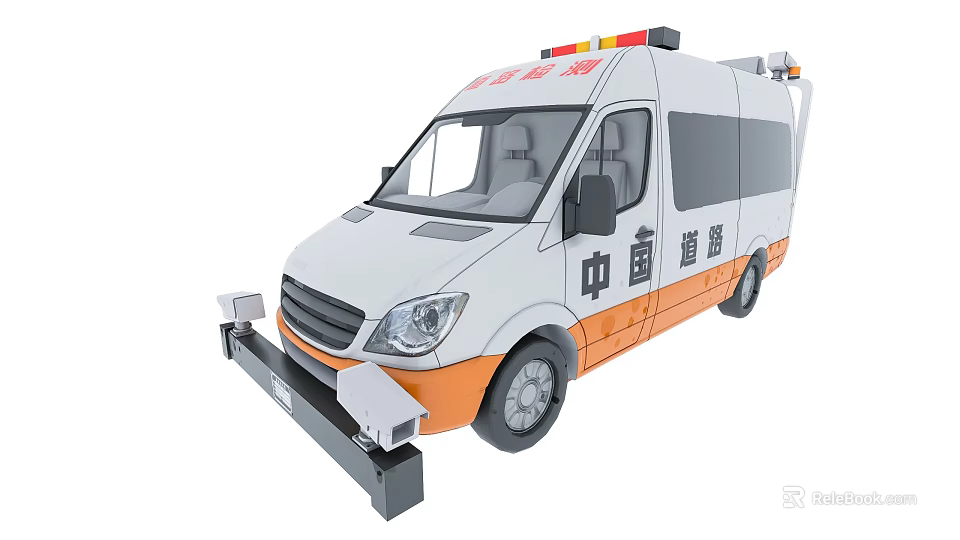 China Road Rescue Utility Vehicle With White Orange Body And Emergency Lights 3d model 