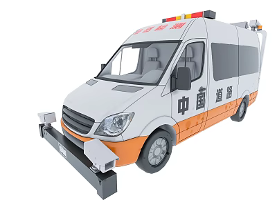 China Road Rescue Utility Vehicle With White Orange Body And Emergency Lights 3d model