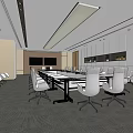 Modern Conference Room Interior With Large Meeting Table Chairs Dual Screens And Windows