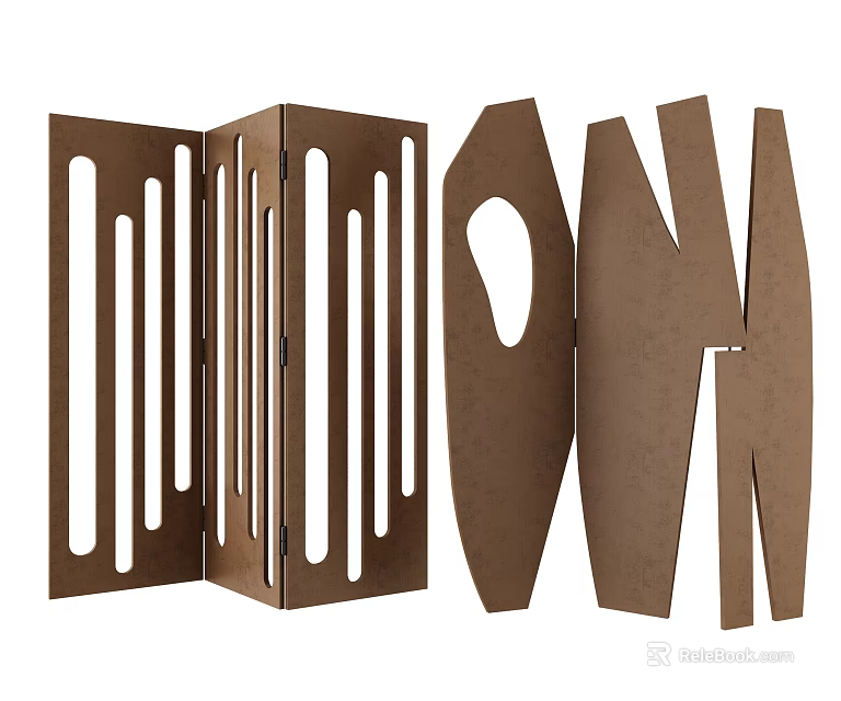 Brown Foldable Cardboard Room Divider With Cut Out Patterns And Multiple Panels 3d model 