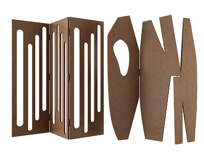 Brown Foldable Cardboard Room Divider With Cut Out Patterns And Multiple Panels 3d model