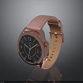 Rose Gold Pink Strap Smartwatch with Round Digital Dial and Metallic Frame Design