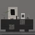 Modern Living Room Sideboard With Decorative Painting Plant Vase Candles And Books