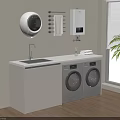 Modern Laundry Room Interior With Washing Machine Dryer Sink And Cabinets