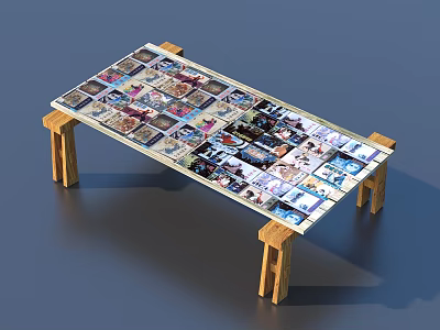 Puzzle Table With Wooden Legs And Colorful Puzzle Pieces On Surface 3d model