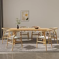 Minimalist Modern Wooden Dining Table Set With Six Chairs Green Plant And Fruit Bowl