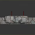 Stone Architectural Structure With Red Metal Frame Connecting Two Stone Platforms