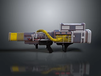 Futuristic Sci Fi Mechanical Device With Yellow Pipes Gray Body And Support Base 3d model