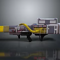 Futuristic Sci Fi Mechanical Device With Yellow Pipes Gray Body And Support Base