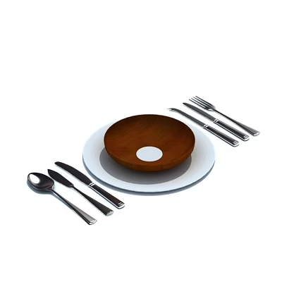 Kitchen Supplies Kitchenware Tableware Plate Knife and Fork 3d model