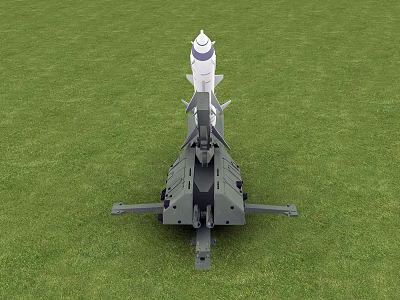 White Topped Rocket Model Placed On Green Grass Field With Gray Body 3d model