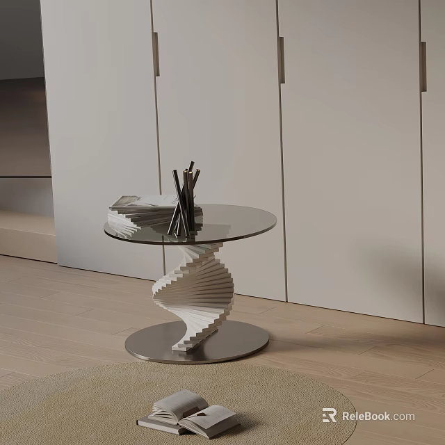 Modern Spiral Design Side Table With Glass Top And Metal Base In Living Room Space 3d model 