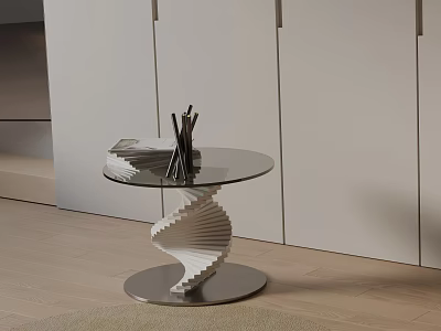 Modern Spiral Design Side Table With Glass Top And Metal Base In Living Room Space 3d model
