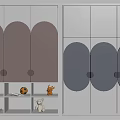 Modern Wardrobe With Arched Doors Round Knobs And Open Shelves In Brown And Gray 3d model
