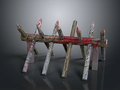 Rustic Wooden Spiked Obstacle With Crossed Planks Red Stains And Sharp Spikes 3d model