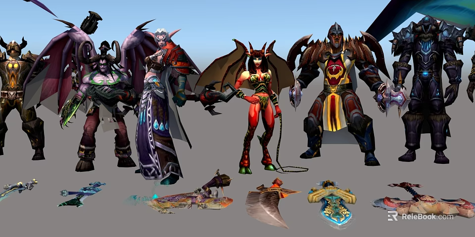 Detailed Game and Movie Characters with Fantasy Armor Weapons and Outfits 3d model 