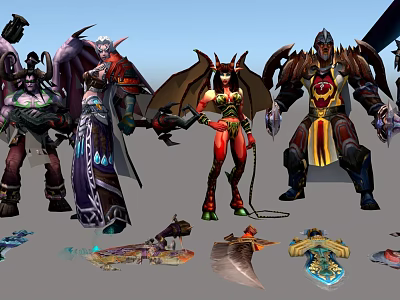 Detailed Game and Movie Characters with Fantasy Armor Weapons and Outfits 3d model