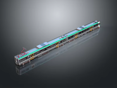 Modern Electric Train With Multiple Carriages Green And White Pantograph On Roof 3d model
