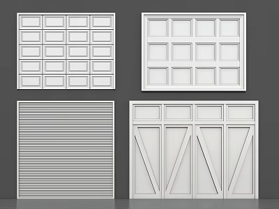 Different Garage Door Styles Including Grid Paneled Louvered and Z Shaped Designs 3d model