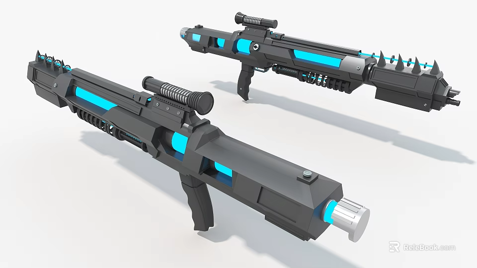 Futuristic Sci Fi Weapons With Blue Glowing Accents And Advanced Design 3d model 