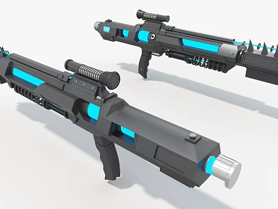 Futuristic Sci Fi Weapons With Blue Glowing Accents And Advanced Design 3d model