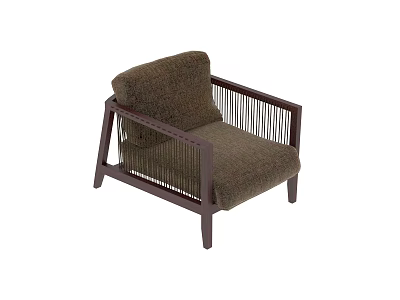 Modern Brown Fabric Single Sofa With Dark Wooden Frame And Vertical Striped Armrest 3d model