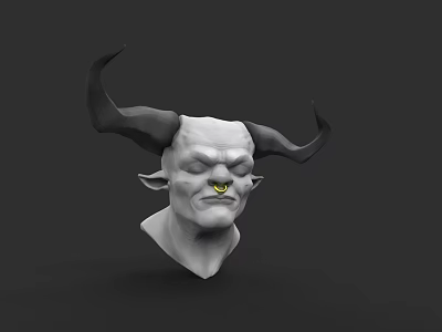 3D Game and Movie Character Demon Head with Horns Pointed Ears and Yellow Teeth 3d model