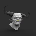 3D Game and Movie Character Demon Head with Horns Pointed Ears and Yellow Teeth