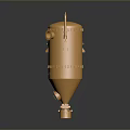 Golden Metallic Industrial Vessel With Pipes Valves Top Handle And Base