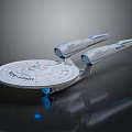 Space Exploration Starship Enterprise With Disc Shaped Hull Warp Engines Blue Lights And Reflective Surface