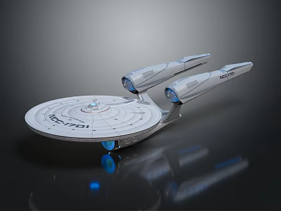 Space Exploration Starship Enterprise With Disc Shaped Hull Warp Engines Blue Lights And Reflective Surface 3d model