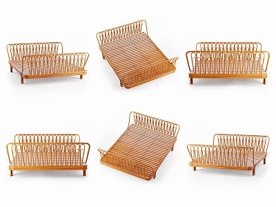 Bamboo Double Bed Frame Design With Natural Material And Classic Structure 3d model